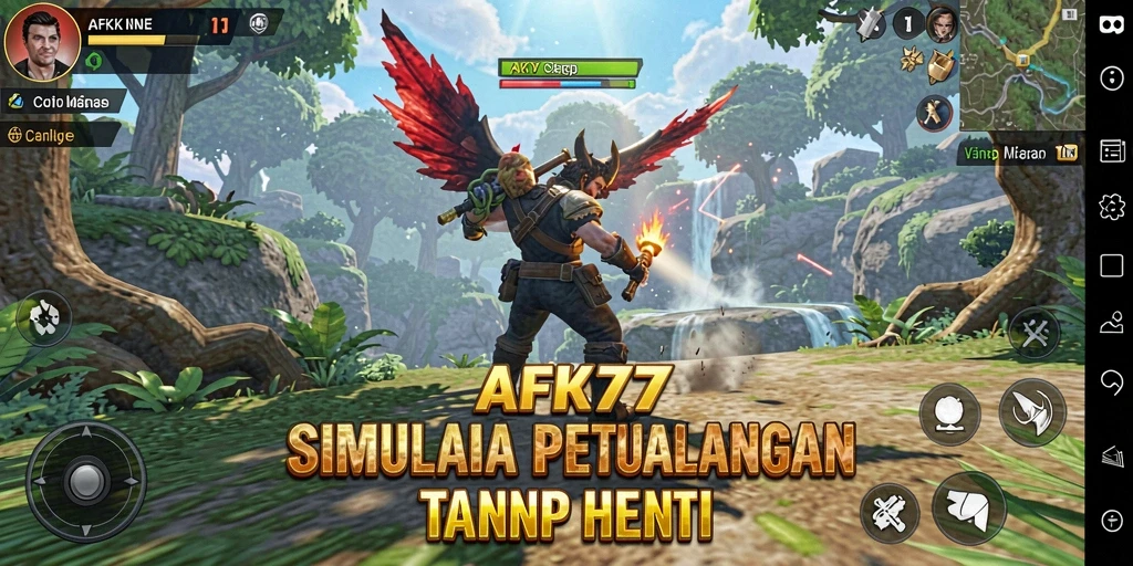 Screenshot gameplay AFK77 yang menampilkan interaksi karakter.