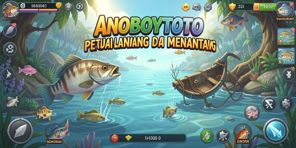 Tampilan gameplay ANOBOYTOTO dengan aksi memancing yang mendebarkan.