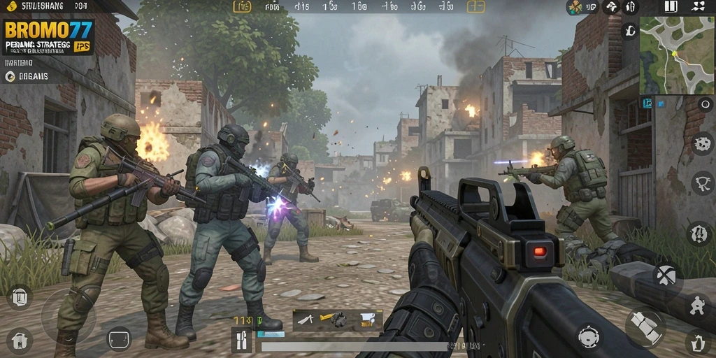 Tangkapan layar BROMO77 menampilkan aksi menegangkan dalam permainan FPS.