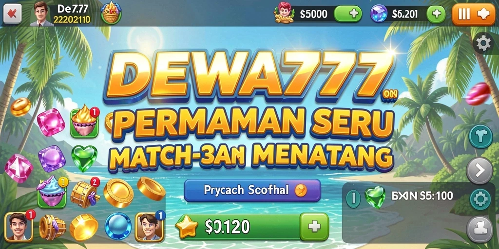 Screenshot utama DEWA777 menampilkan gameplay match-3 yang seru.