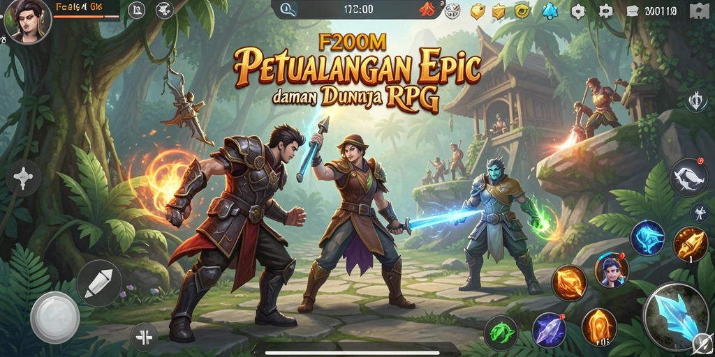 Screenshot F200M menunjukkan aksi pertarungan RPG yang menegangkan.