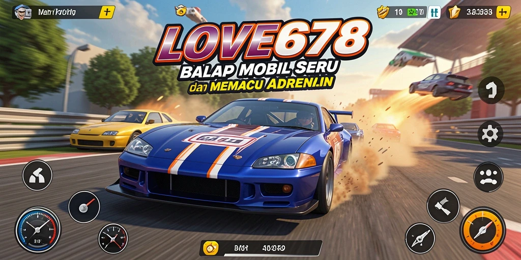 Tampilan gameplay LOVE678 dengan aksi balap mobil yang seru.
