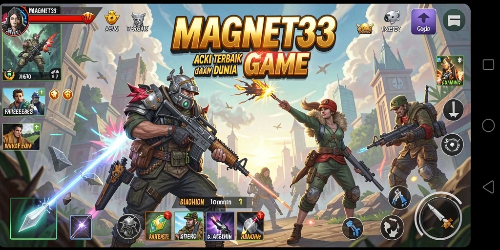 Screenshot gameplay penuh aksi MAGNET33 yang menampilkan pertempuran seru.