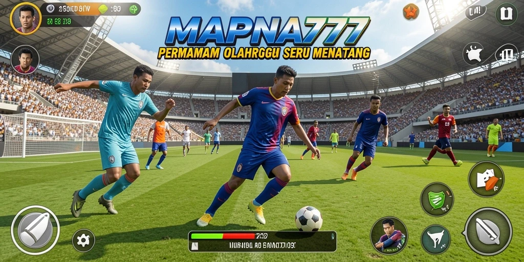 Screenshot dari gameplay MAPNA777 yang menampilkan momen seru pertandingan olahraga.