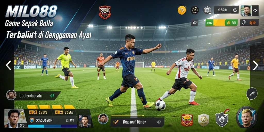 Tampilan gameplay sepak bola yang seru dan menegangkan.