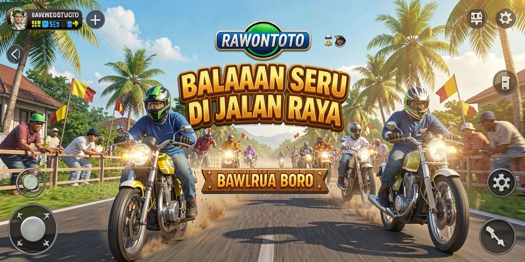 Screenshot gameplay RAWONTOTO yang menunjukkan aksi balapan seru.