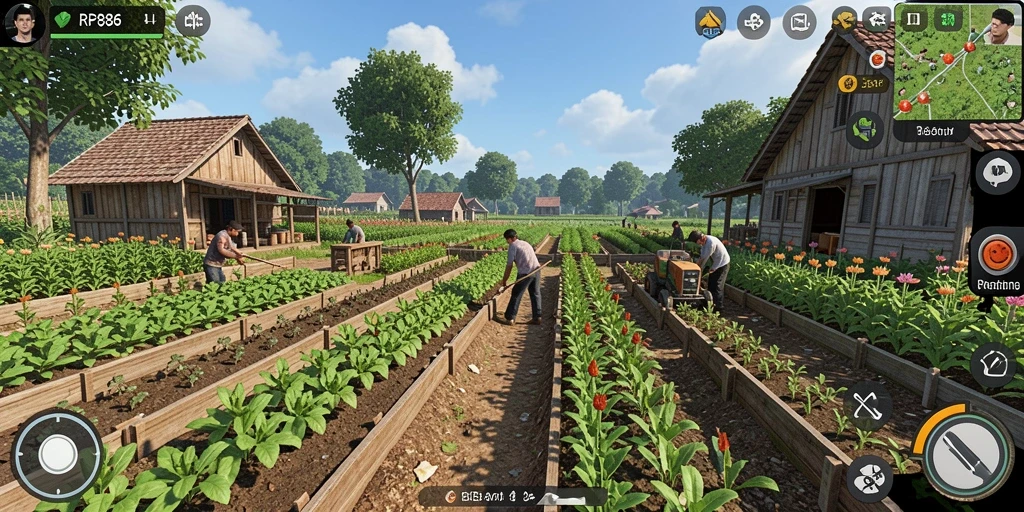 Tangkapan layar gameplay RP886 menampilkan suasana ladang yang cerah dan penuh kehidupan.