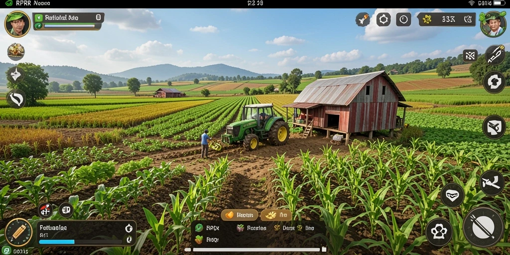 Screenshot utama RPRR menampilkan gameplay pertanian yang dinamis.