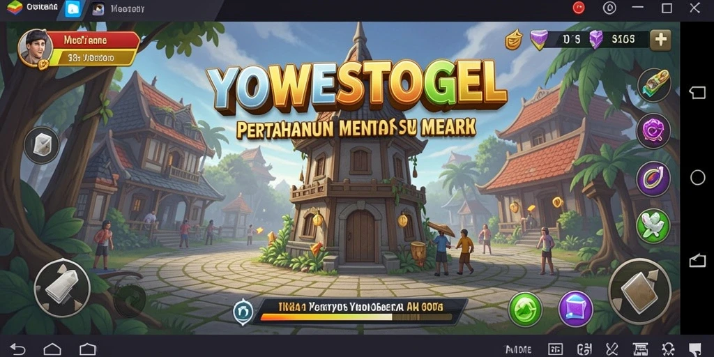 Tampilan menara dan karakter dalam gameplay YOWESTOGEL yang dinamis.